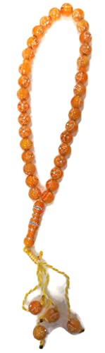 Muslim Tasbih 33 Prayer Bead Rosary AMN-312 Islam Praying Misbaha Beautiful Design 10 mm. Islamic Religion Subha Sibha Eid Ramadan Gift (Yellow) - color: Yellow