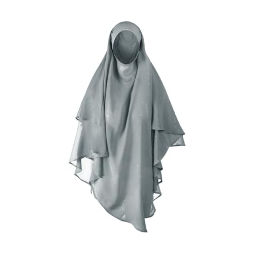 SIQITECHNO Womens Muslim Long Khimar Hijab Scarf Chiffon Sparkling Islamic Arabian Khimar Niqab Ramadan Eid Prayer Scarf Wrap - color: Grey