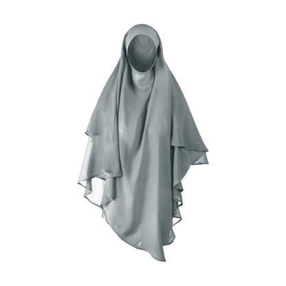 SIQITECHNO Womens Muslim Long Khimar Hijab Scarf Chiffon Sparkling Islamic Arabian Khimar Niqab Ramadan Eid Prayer Scarf Wrap - color: Grey