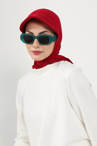 Aisha's Design Full Coverage Cotton Bonnet Hijab with Visor Modest Underscarf Bonnet - color: Dark Red