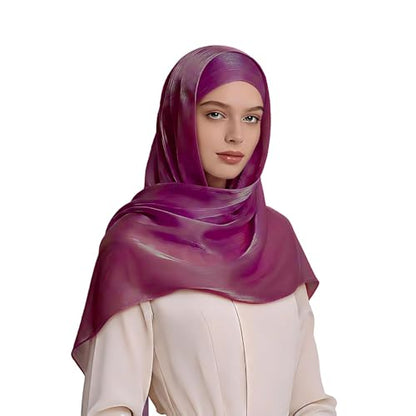 Organza Sheen Shimmer Crepe Hijab Scarf for Women Lightweight Sheer Shawl Wrap for Wedding and Evening Dresses - color: Violet