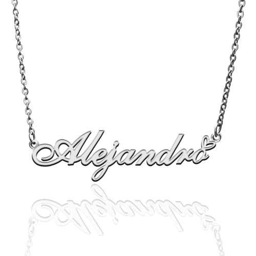 Custom Name Necklace Customized Personalized Plated Necklace for Mother Daughter Friendship Women Valentine's Day Christmas Birthday New Year Party - style: Alejandro Silver