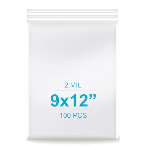 9''x 12'', (Pack of 100) 2 mil Thick Clear Plastic Reclosable Zip Poly Bags with Resealable Lock Seal Zipper for Photo, Jewelry, Bakery, Treats, Travel, Storage, Packaging & Shipping… - size: 9" x 12"