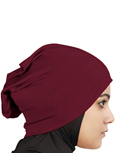 MyBatua Women's 2-Piece Al-Amira Hijab with Under Scarf/Cap/Bonnet in Soft Viscose Jersey, Ready to Wear HJ-129 - color: Maroon