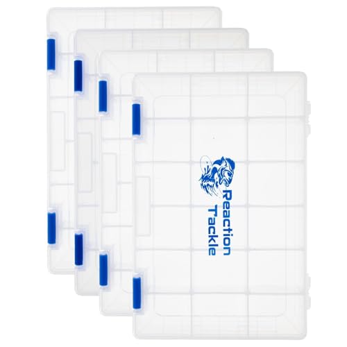 Reaction Tackle Basic Tackle Trays, Clear Plastic Utility Box Organizers with Removable Dividers for Lures, Hooks and Terminal Rigs, Fits Tackle Bags and Boxes - 3600 (4-Pack) - size: 3600 (4-Pack)