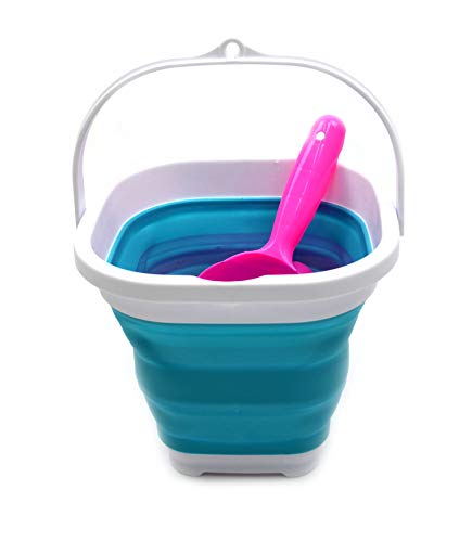 SAMMART 2.6L (0.68 Gallon) Super Mini Sqare Collapsible Plastic Bucket - Foldable Square Tub - Portable Fishing Water Pail - Space Saving Outdoor Waterpot (1, Bright Blue) - color: Bright Blue