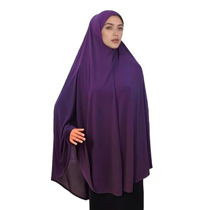 BXT Long Khimar Hijab Women One-Piece Full Cover Prayer Scarf Soft Jersey Muslim Headscarf Solid Color Islamic Ramadan Turban - color: Purple