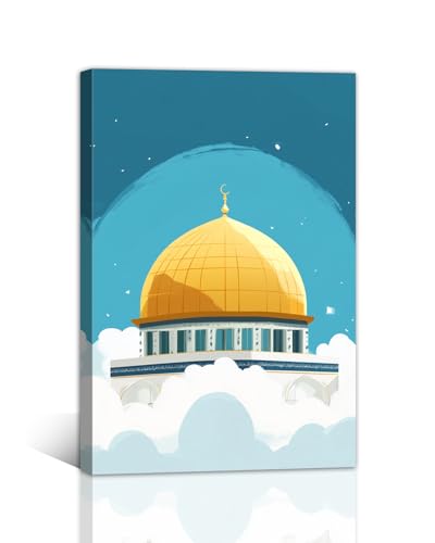 Muslim Framed Wall Art Jerusalem Mosque Canvas Prints Islamic Pictures Dome of the Rock Paintings for Kitchen Home Hallway Decor（Artwork-3,24x36inch (60x90cm) - color: Artwork-3, size: 24x36inch (60x90cm)