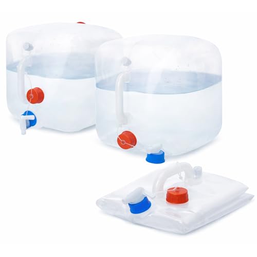 BPA Free Collapsible Water Container Jug with Spigot, 5.3 Gallon 2 Pack | Portable Water Storage Carrier for Camping, Hiking and Emergency Hurricanes, Tornadoes, Drought, Wildfires and Snowstorms