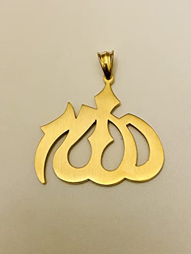 Allah Pendant Necklace – 14K Gold Finish Iced Out Religious Charm with Stainless Steel 3mm Rope Chain, Islamic Muslim Jewelry for Men & Women - size: 16" Necklace