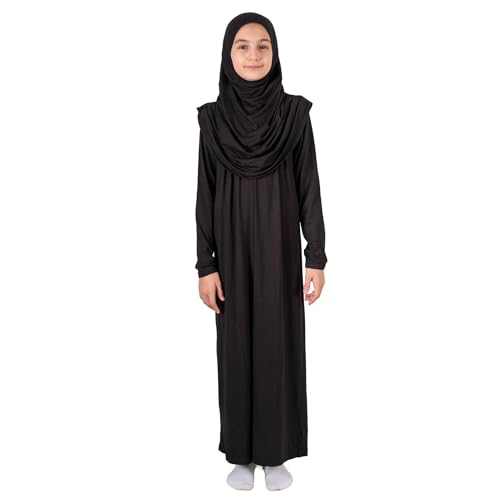 ihvan online Muslim Dress for Girls, Long Sleeve One-Piece Islamic Prayer Dress, Hijab for Kids, Girls Abaya, Islamic Gifts - color: Black