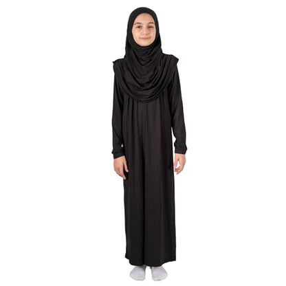 ihvan online Muslim Dress for Girls, Long Sleeve One-Piece Islamic Prayer Dress, Hijab for Kids, Girls Abaya, Islamic Gifts - color: Black