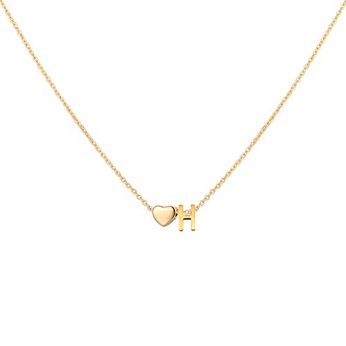Glimmerst Initial Heart Necklace 18K Gold Plated Stainless Steel Tiny Heart Letter Necklace Personalized Monogram Name Necklace for Women - style: H