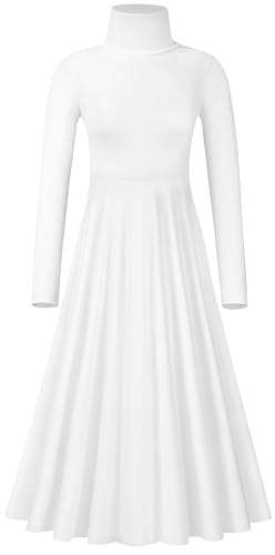 MOLLDAN Long Sleeve Praise Dance Dress for Women Liturgical Church Worship Fit Full Length,Breathable Lined - color: White, size: Medium