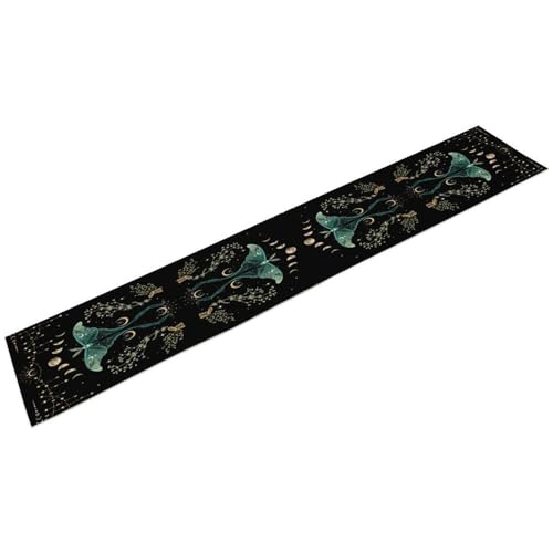Beautiful Moth Table Runner, Moon Phase Plant Mushroom Butterfly Gothic Witchy Celestial Boho Table Runner for Home Kitchen Dining Patio Holiday Party 13x36in - color: Moth-1, size: W13''xL36''