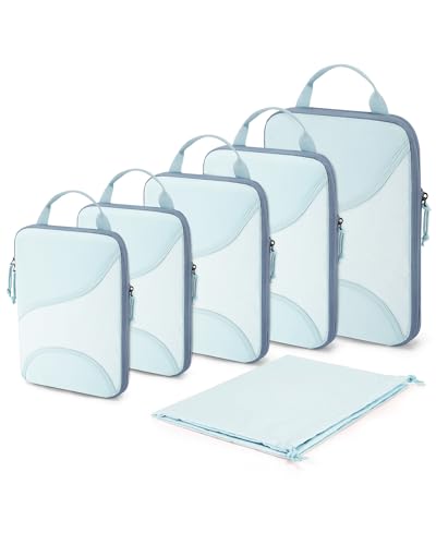 Bagsmart Compression Packing Cubes, Travel Bag Cruise Ship Essentials - color: Light Blue, size: 6 Set