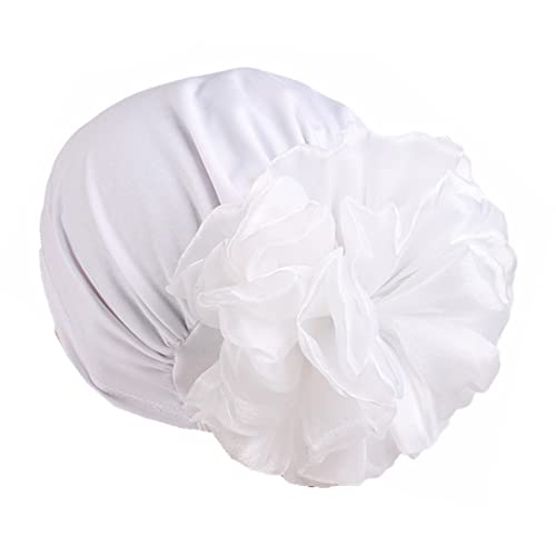 Women Flower Elastic Turban Beanie Head Scarf wrap Chemo Cap hat for Cancer Patient - color: White
