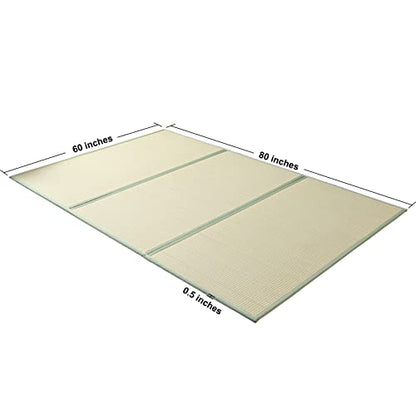 Natural Igusa Rush Grass Floor Tatami Mat,Queen 80" x 60" x 0.5" | Japanese Portable Folding Firm Traditional Bed Mattress, Foldable Pad Futon,for Sleeping,Sitting,Yoga,Relaxing,Zen - size: Queen