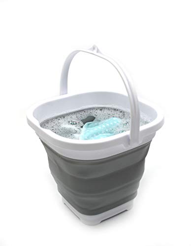 SAMMART 2.6L (0.68 Gallon) Super Mini Sqare Collapsible Plastic Bucket - Foldable Square Tub - Portable Fishing Water Pail - Space Saving Outdoor Waterpot (1, Grey) - color: Gray