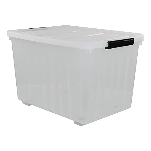 Kekow 70 L Clear Large Storage Box, Plastic Latch Box with Wheels, 4-Pack | Extra Large Capacity, Locking Snap Lid, Easy-Glide Wheels, Sturdy Plastic Build, for Closet Garage Basement Storage - size: 70 L