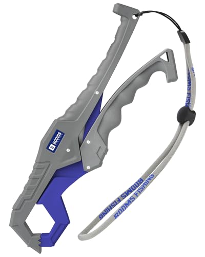 Booms Fishing G05 Lip Gripper Saltwater, 9.4" Plastic Catfish Grippers Pliers, Grabber Tool With Lanyard, Grips for Kayak Fishing Accessories, Great Holder for Caught Fish - color: Blue