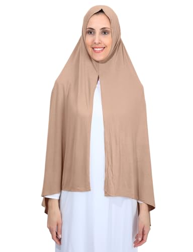 Non-See Through Instant Jersey Cotton Hijab Scarf for Women, Ready to Wear Muslim Head Scarf - color: Brown