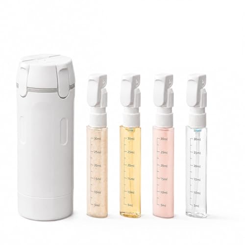 4 in 1 Travel Dispenser Bottle, Leak Proof Refillable Travel Toiletry Containers, Travel Bottles Set Meets TSA 3-1-1 Requirements for about 3 Days Business Trip (Per Person), 4 x 30ml, White - color: White