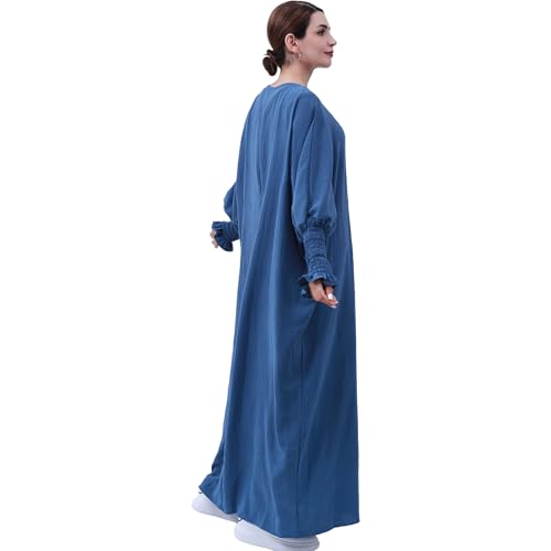 Lenmipot Islamic Women Jilbab Abayas Muslim Abaya Dress for Women Middle East Kaftan Dubai Dress Eid Prayer Clothes - color: Misty Blue