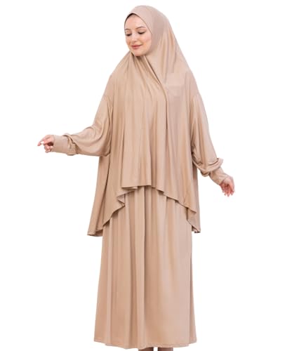 Prien Soft Prayer Dress For Women, Muslim Abaya Hijab Set, Long Turkish Cotton Praying Outfit, Islamic Clothes For Ramadan - color: Deep Mink