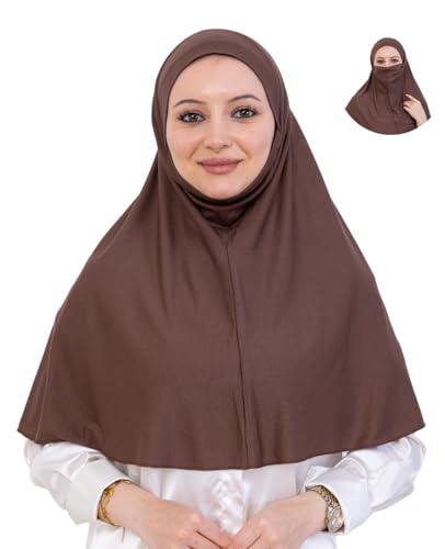 Prien Easy To Wear Hijab For Women, Muslim Instant Turban With Niqab, Islamic Clothes, Soft Scarf For Prayer, Abaya, Khimar - color: Brown