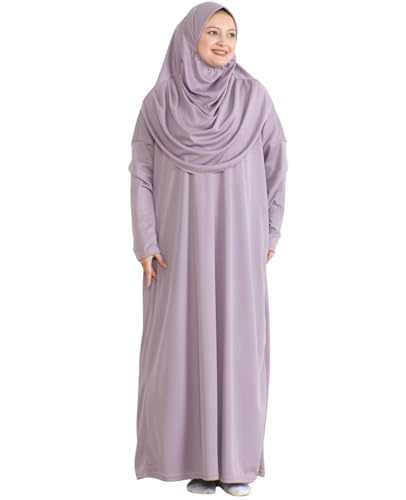 Prien Muslim Dress For Women With Hijab, Abaya, Instant Prayer Clothes Set, Islamic Wear, Dubai Kaftan Jilbab Burqa - color: Lilac, size: X-Small-XX-Large
