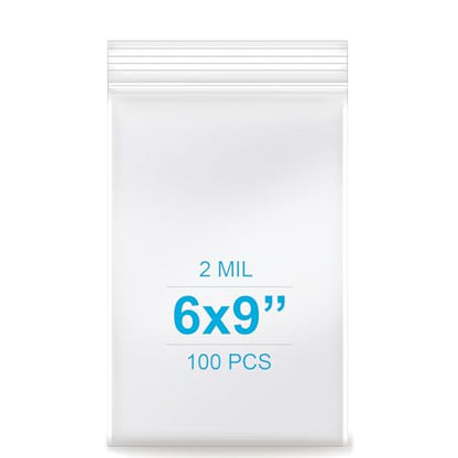6''x 9'', (Pack of 100) 2 mil Thick Clear Plastic Reclosable Zip Poly Bags with Resealable Lock Seal Zipper for Photo, Jewelry, Bakery, Treats, Travel, Storage, Packaging & Shipping - size: 6" x 9"