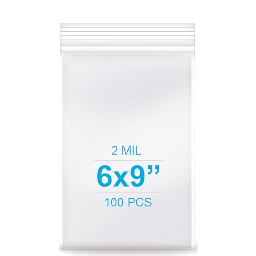 6''x 9'', (Pack of 100) 2 mil Thick Clear Plastic Reclosable Zip Poly Bags with Resealable Lock Seal Zipper for Photo, Jewelry, Bakery, Treats, Travel, Storage, Packaging & Shipping - size: 6" x 9"