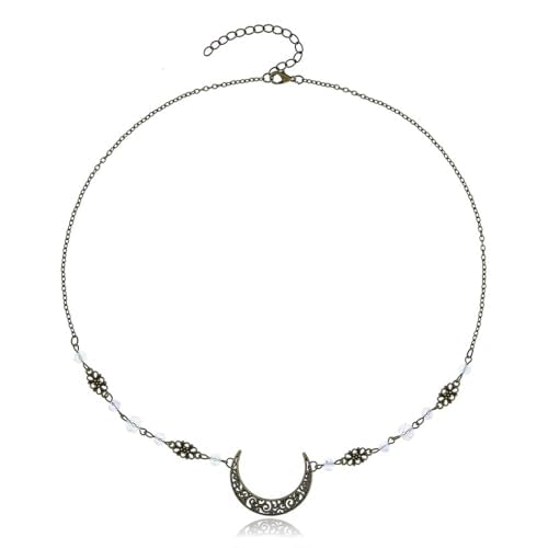 Yalice Boho Crescent Moon Head Chain Vintage Black Crystal Forehead Headpieces Rhinestone Witchy Halloween Hair Jewelry for Women - color: Bronze-White
