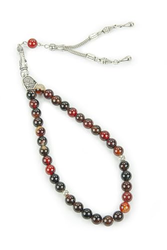 Ihvan Online, 33 Bead Brown Agate Stone Islamic Prayer Beads, Round, 8mm, Tasbih - color: Agate Stone - Brown, size: 8mm ( 33 Beads )