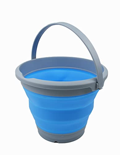 SAMMART 5.5L (1.4 Gallon) Collapsible Plastic Bucket - Foldable Round Tub - Portable Fishing Water Pail - Space Saving Outdoor Waterpot. (Grey/Marine Blue, 1) - color: Grey/Marine Blue