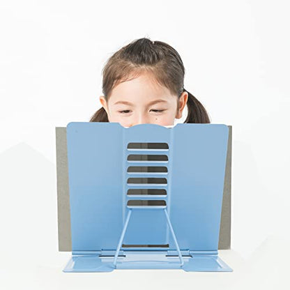Metal Book Stand Adjustable Book Holder for Reading | Portable & Sturdy For Textbooks Cookbooks Sheet Music Papers Study - color: Full Blue