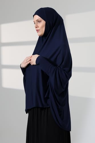 ihvan online, Women Muslim Hijab Cover, Islamic Khimar, Long Salah Clothes. Prayer Hijab for Women - color: Navy Blue