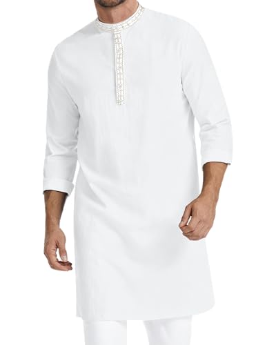 LVCBL Muslim Thobe for Men Caftan for Men Mens Islamic Thobe Mens Kaftan - color: White, size: Medium