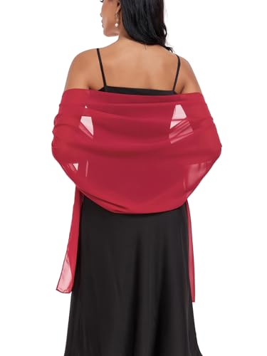 Shawls and Wraps Soft Chiffon Scarve Scarf For Evening Party Dresses Wedding Stole - color: Raspberry Red