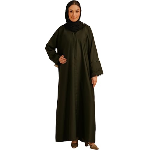 Abaya Dress for Women, Fully Button Up Muslim Abaya in Premium Nida Fabric – Long Sleeve Modest Islamic Maxi Dress - color: Dark Green, size: XX-Large