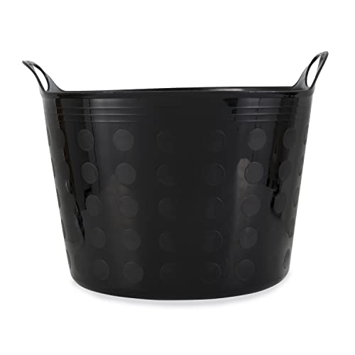 Tuff Stuff Products F12-BK Large 12 Gallon Plastic Outdoor Carry Flex Tub Storage Bin Container Tote Tubs Bucket with Handles, Black