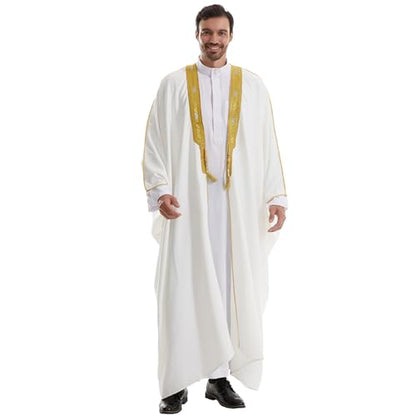 Muslim Men Thobe Thick Golden Tassel Muslim Prayer Cardigan Eid Open Abaya - color: White, size: Large