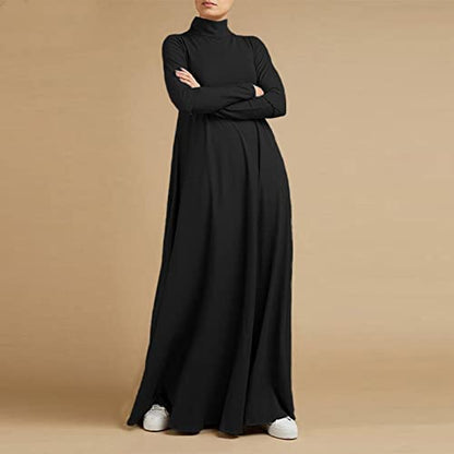 Xiaojmake Women Turtleneck Tunic Dresses Casual Long Sleeve Maxi Dress Long Sleeve Floore Length A Line Long Prayer Dress - color: Black, size: 5X-Large