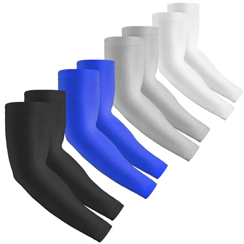 2 Pairs UV Protection Cooling Arm Sleeves Compression Sun Sleeves for Men Women Youth, Tattoo Cover Up, UPF 50 - color: 4 Pairs: 1 Pair Black & 1 Pair White & 1 Pair Blue & 1 Pair Light Gray