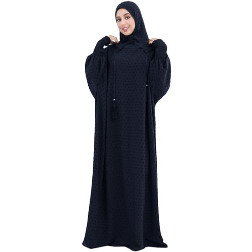 Upgraded Abaya Dress for Women 1PC Hoodie Polka Dot Modest Prayer Robe - color: Navy, size: Size 1