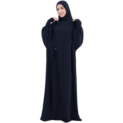Upgraded Abaya Dress for Women 1PC Hoodie Polka Dot Modest Prayer Robe - color: Navy, size: Size 1