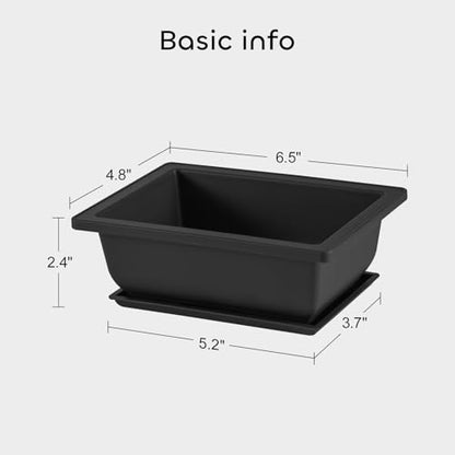 GROWNEER Bonsai Pots with Drainage Humidity Trays & 1 Repotting Mat, 3 Pcs 6.5 Inch Durable Small Bonsai Tree Training Pot Built in Mesh, Rectangle Planter Kit for Succulent Starter Indoor Outdoor - size: 3pcs/6.5x4.8in