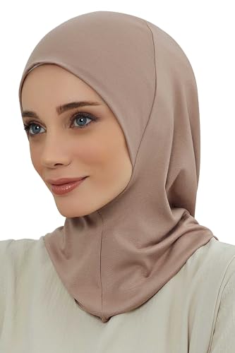 Aisha's Design Instant Turban 95% Cotton Head Scarf Headwear Combed Cotton Ninja Cap, Slip on Jersey Hijab - color: Cappuccino