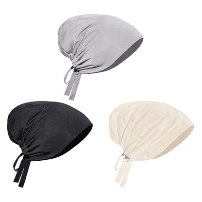 PURFUN 3 Pcs Muslim Inner Hijab Caps Women Solid Color Under Hijab Caps Stretchy Breathable Full Cover Undercap Tube Bonnet - color: Black+beige+grey